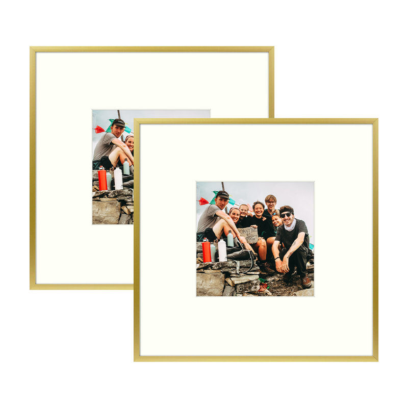 Cadre photo en métal avec passe-partout - Basics by Wayfair ™, 8 po x 8 po emmêlé à 4 po x 4 po, Or