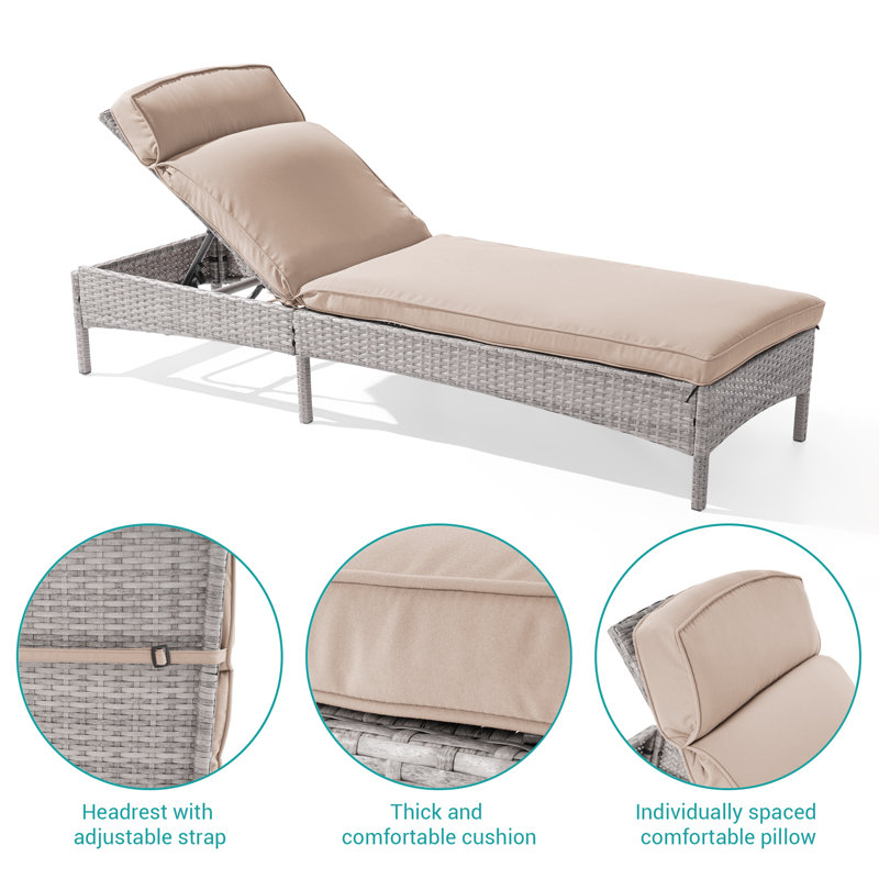 Eban Outdoor Wicker Long Chaise Lounge with Cushion, Sand