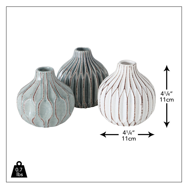 Handmade Stoneware Table Vase, White/Turquoise/Gray
