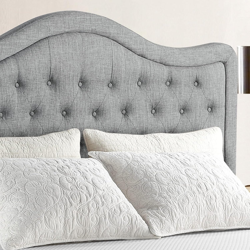 Tête de lit réglable avec revêtement en lin fin et capitonnage pour la chambre à coucher, Très grand lit, Gris