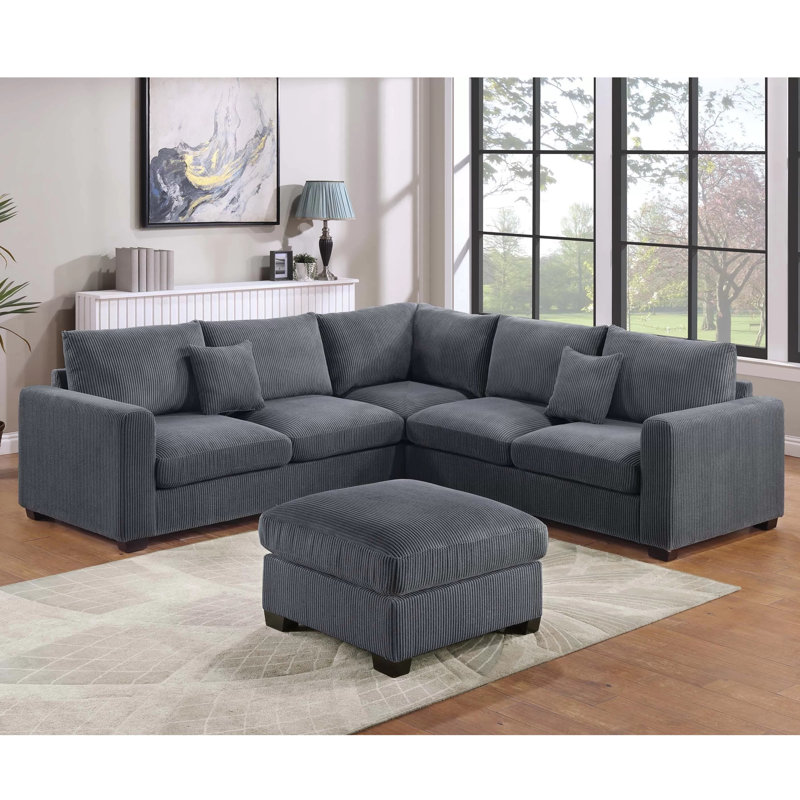 Ensemble modulaire en velours côtelé avec repose-pieds, Velours côtelé gris foncé