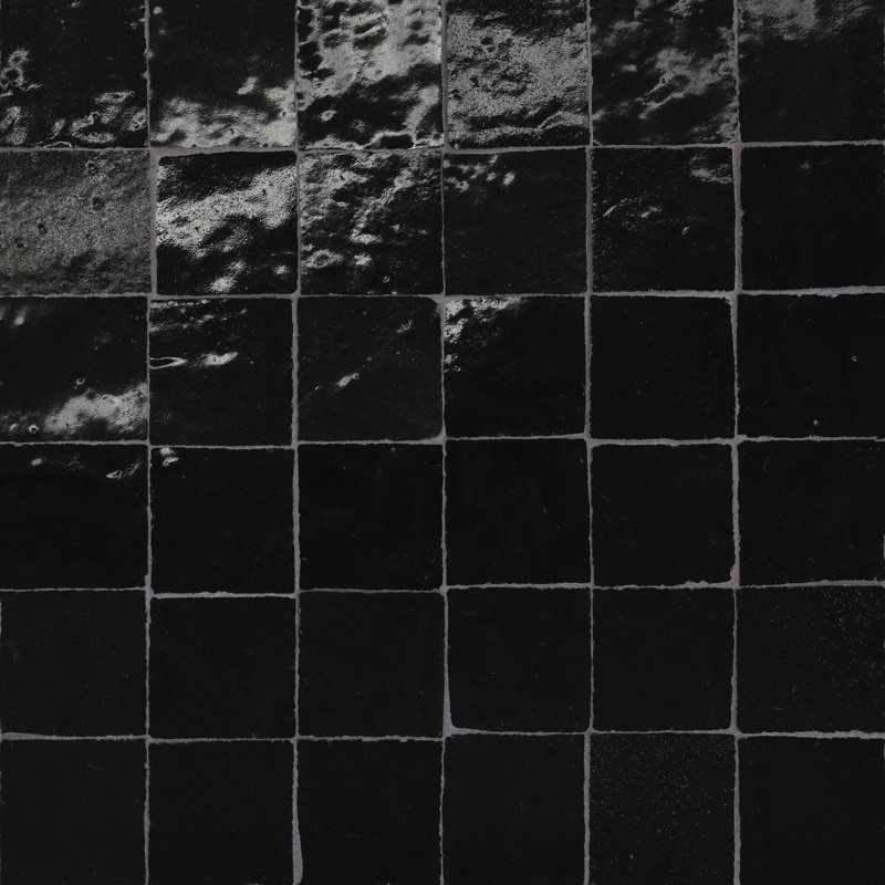 Zagora 2" x 2" Glossy Zellige Mosaic Tile Tile, Nero