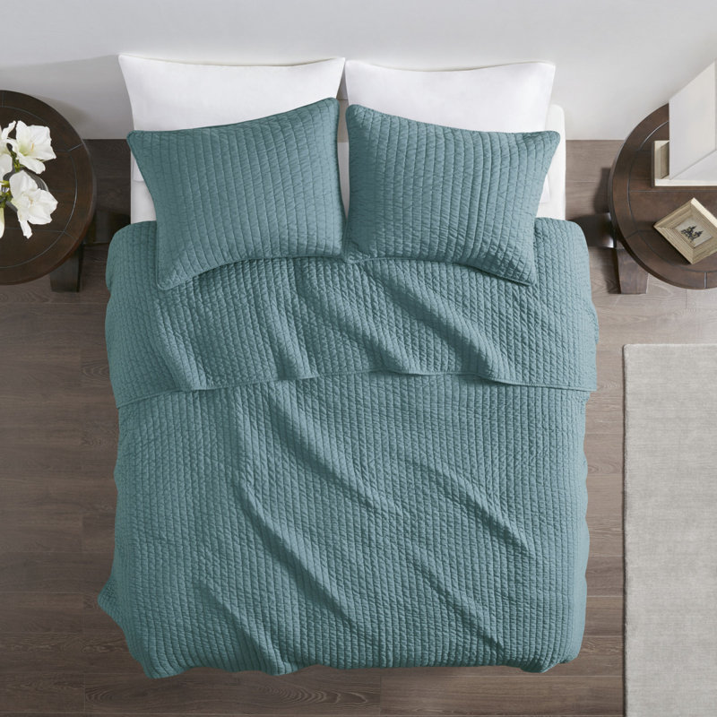 Teal Twin Microfiber Reversible Quilt Set