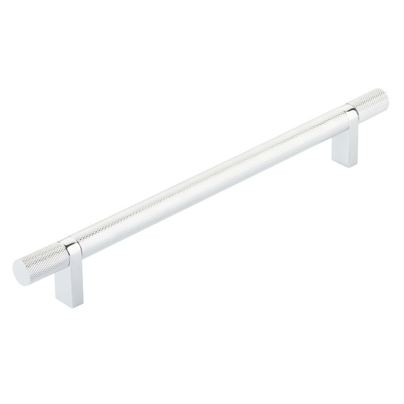 Emtek Select Cabinet Pull w/  Rectangular Bar Stem & Knurled Bar, Polished Chrome, 8"