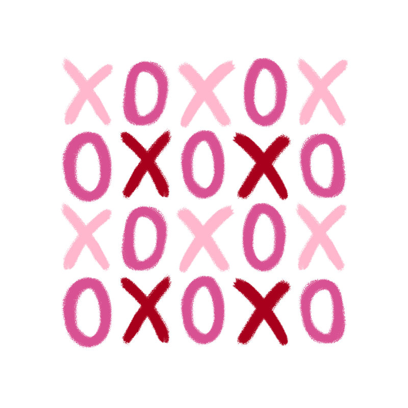 Pink Red Xoxo - Wrapped Canvas Art Prints, 30cm H x 30cm W