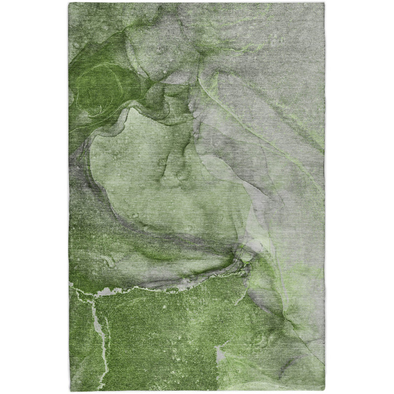Premium Machine Washable Dream Shag ADS524 Watercolors Rug, Olive, 5' x 7'6"