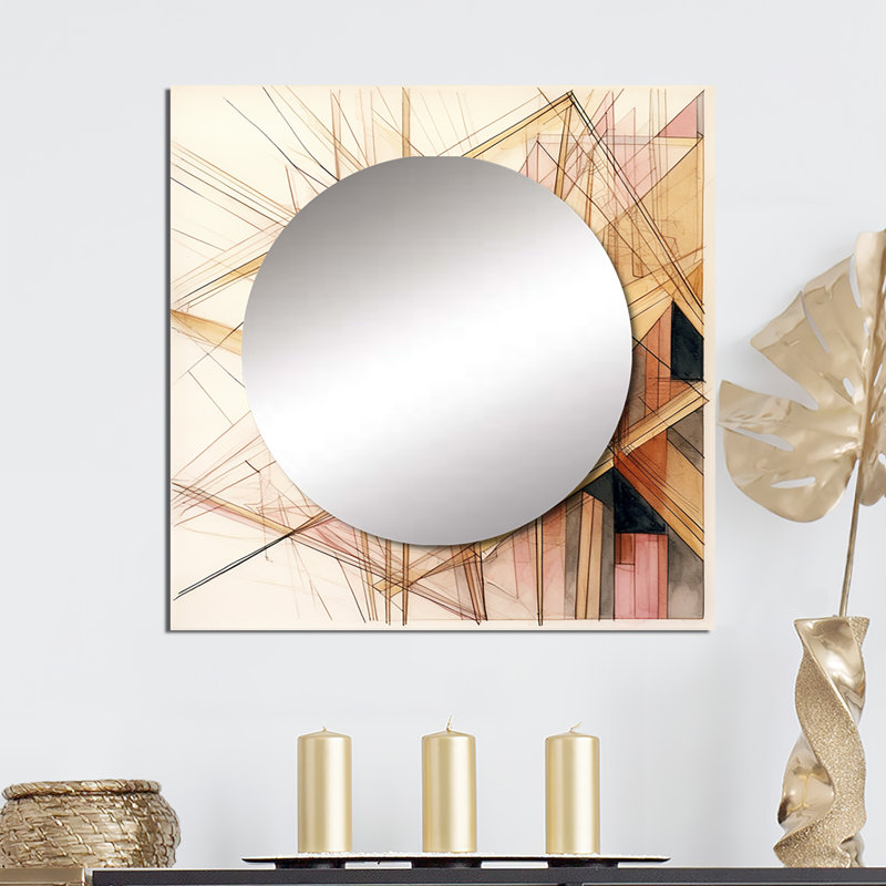 Crystan - art mural minimaliste en forme de miroir abstrait doré et beige pour salle de bain, 36 po x 36 po