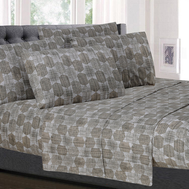 King Multi-Color Geometric Microfiber 6-Piece Sheet Set