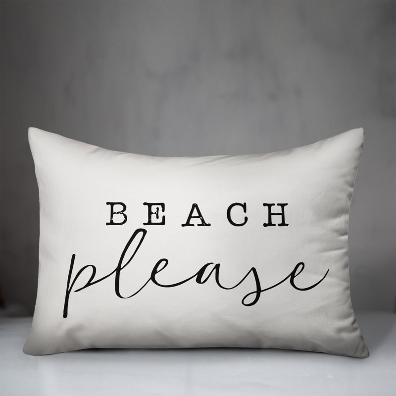 Beach Please Outdoor Rectangular Pillow Cover & Insert, Off White/Black