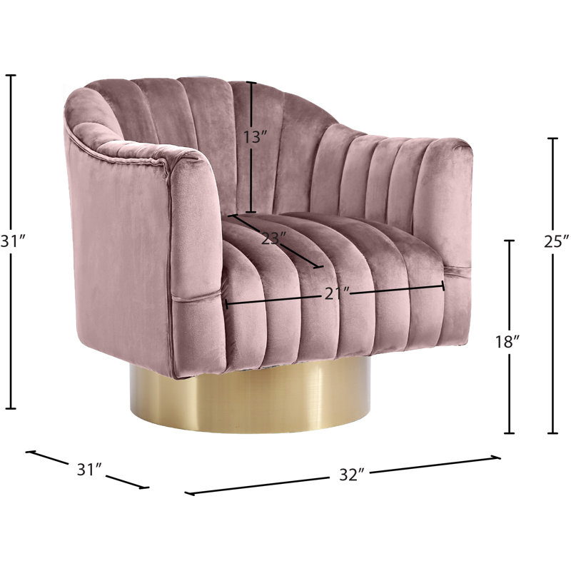 Fauteuil d'appoint pivotant en velours Farrah, Or, Velours rose