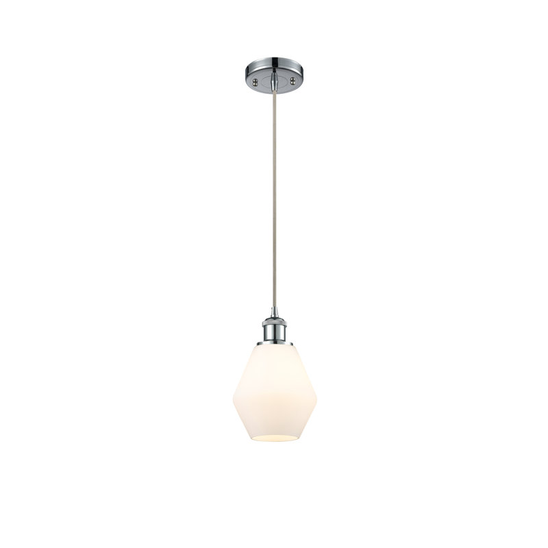 Luminaire suspendu simple à 1 lumière Gabbie, Blanc mat, Chrome poli