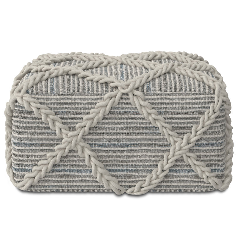 Pouf carré en laine et coton avec coutures losangées Cowan, Laine de coton grise