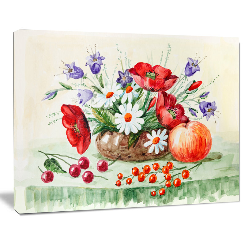 Ensemble coloré de fleurs et de fruits, reproduction d’art sur toile tendue, H 8 po x l 12 po x P 1 po