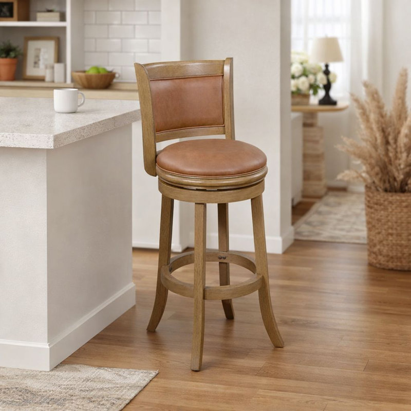 Comptoir pivotant, bar et très grand tabouret en bois Analuz, Sable patiné, Caramel