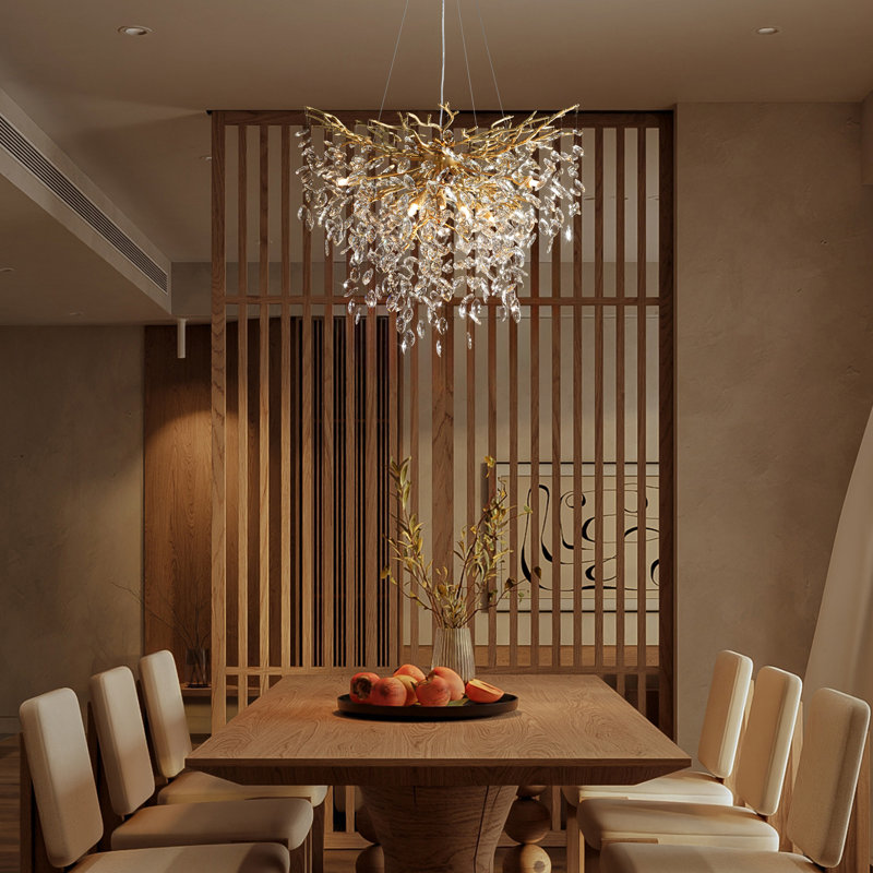 Modern10-Light Chrome Crystal Chandelier With Tree Branch Design, Gold, 27.56" H x 31.5" W x 31.5" D
