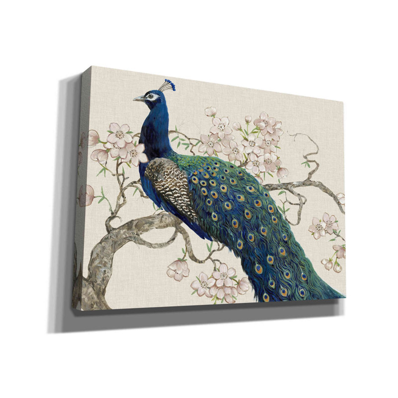 «Peacock & Blossoms II» par Tim O'toole, art mural sur toile, H 40 po x l 54 po x P 1,5 po