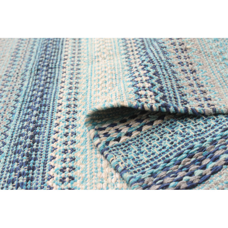 Tapis bleu en laine fait à la main à motif géométrique Irving Place, Rectangle 3 pi 10 po x 5 pi 7 po