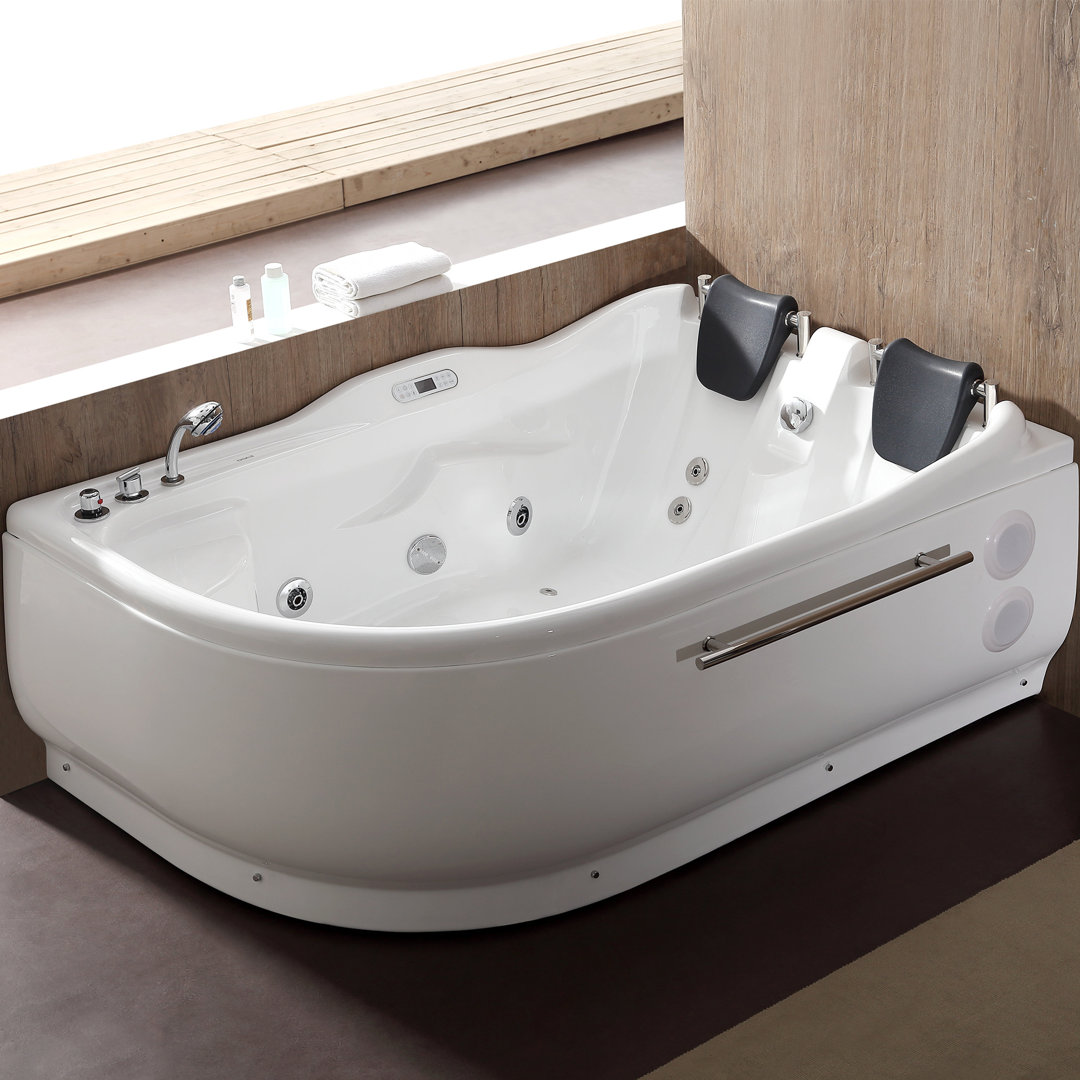 70.9" x 47.25" Corner Whirlpool Bathtub EAGO Drain 