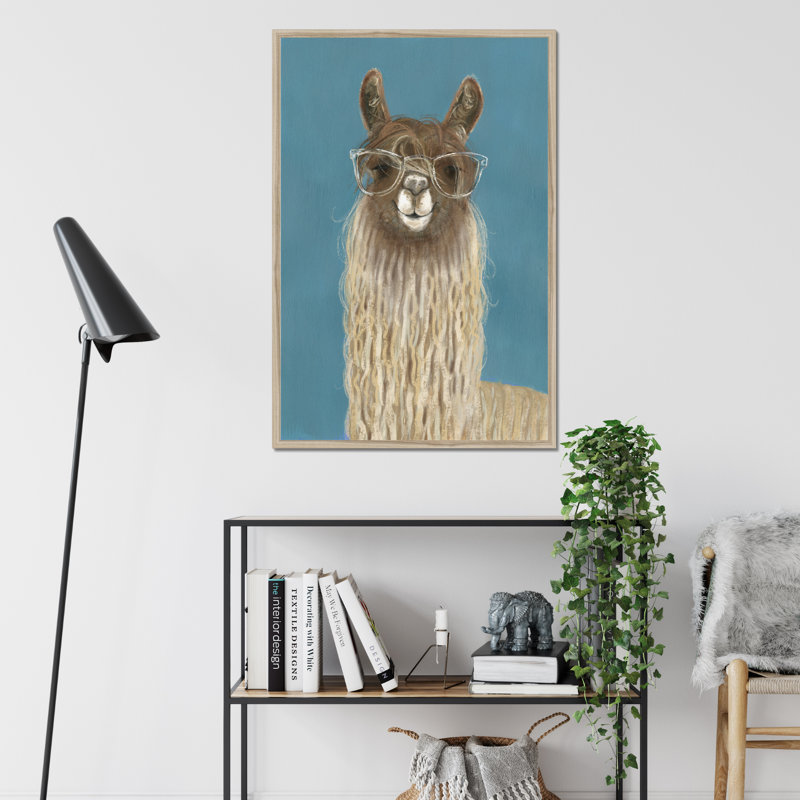 Llama Specs IV by Victoria Borges - Painting, 50cm H x 34cm W, Natural Wood Framed Paper Print