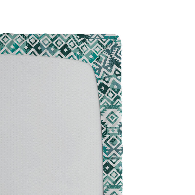 Drap-housse Ambesonne, Écume de mer foncé bleu sarcelle, blanc / chevro, Drap-housse de taille très grand