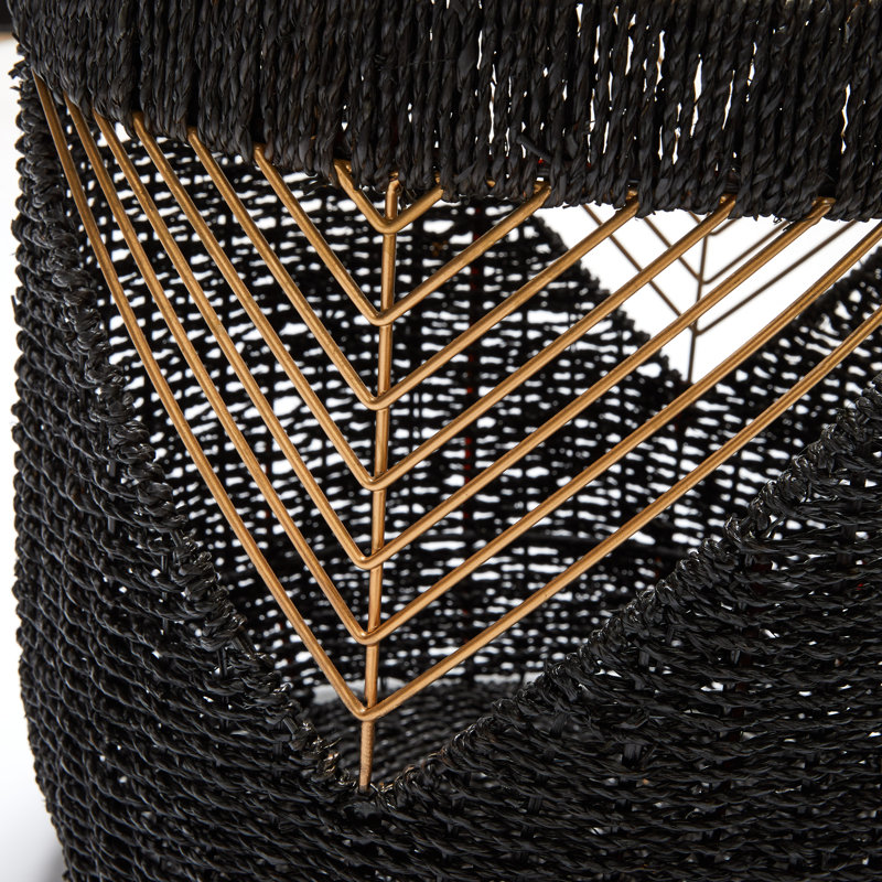 Black and Gold Round Seagrass Storage Basket