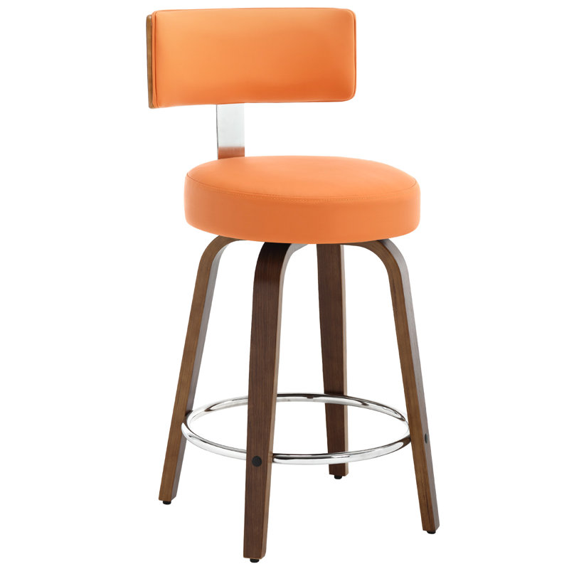 North American Black Walnut Veneer Bar Stool, 360° Rotating Ergonomic Backrest Bar Stool, Yellow