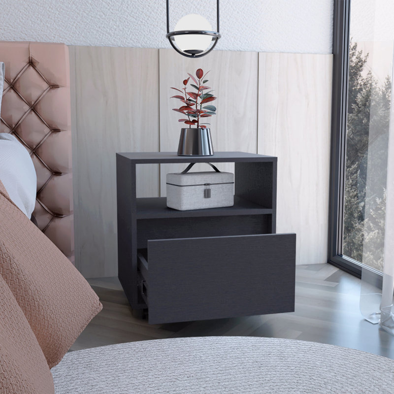 Table de chevet (table de chevet), table de bout, roulettes de table d'appoint, tiroir simple, Gris