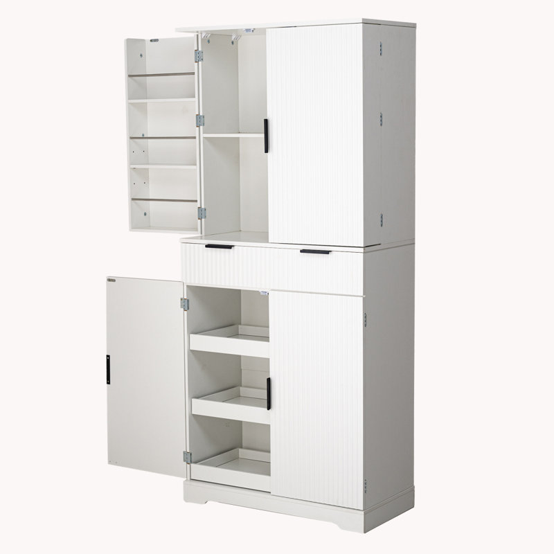 Armoire de cuisine 72 "cannelée avec 3 tiroirs à clavier et 6 tablettes de porte. Armoire de rangement réglable et autoportante pour salle de bain, bureau, vestibule