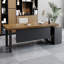 Bureau brun et noir en bois massif en forme de L + fer-1913212548