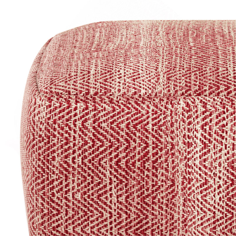 Square Pouf Ottoman in Herringbone Woven Fabric, Pink
