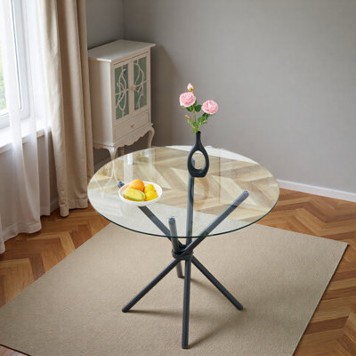 Une table ronde circulaire en verre trempé transparent d'un diamètre de 36,6 pouces
