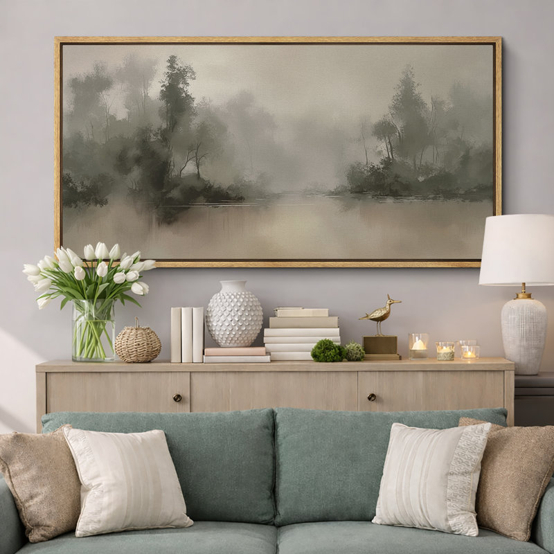 Grande impression sur toile encadrée, impression de paysage abstrait de forêt neutre pour décoration intérieure rétro