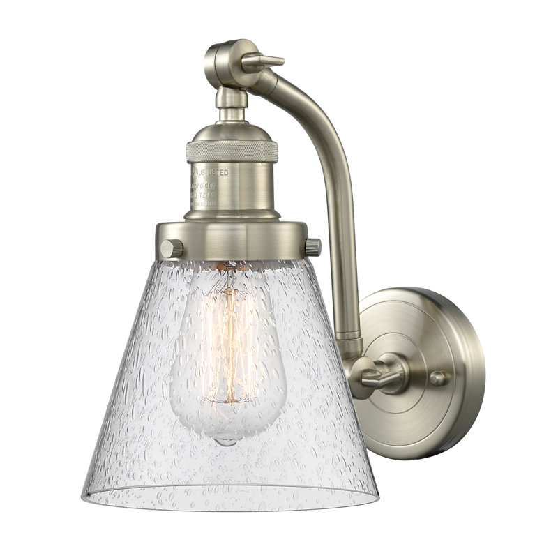 Applique murale 1 lumière Cone, Ampoule à DEL rétro de 6 watts, Grainé, Nickel poli