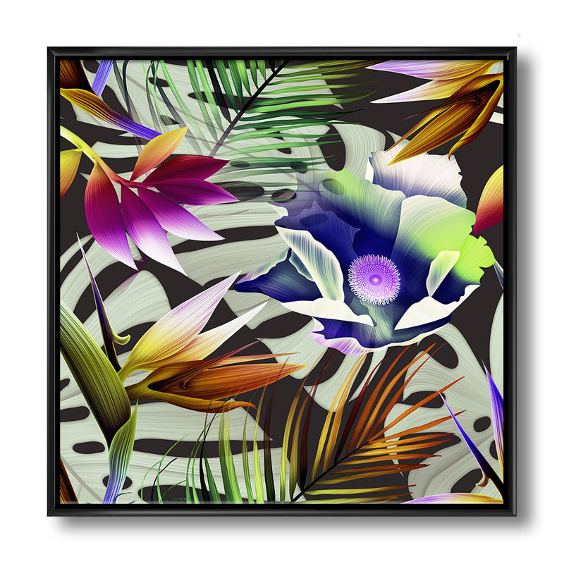 Fleur tropicale II - reproduction d'art sur toile, H 30 po x l 30 po x P 1 po, Toile avec cadre noir