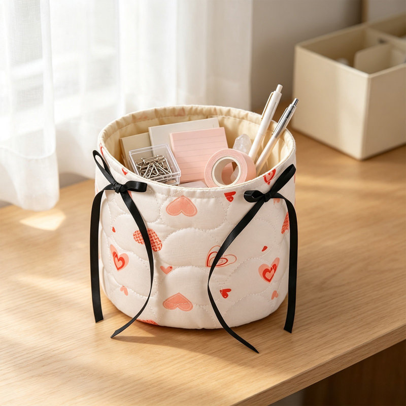Panier de rangement en tissu (1 pièce) - Panier de rangement cosmétique - Sac de rangement de bureau - Petit sac de rangement - Boîte de rangement 16 x 16 x 15 cm