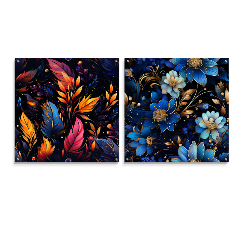 Lambrecht - Ensemble de 2 peintures murales abstraites en acrylique, H 16 po x l 33 po
