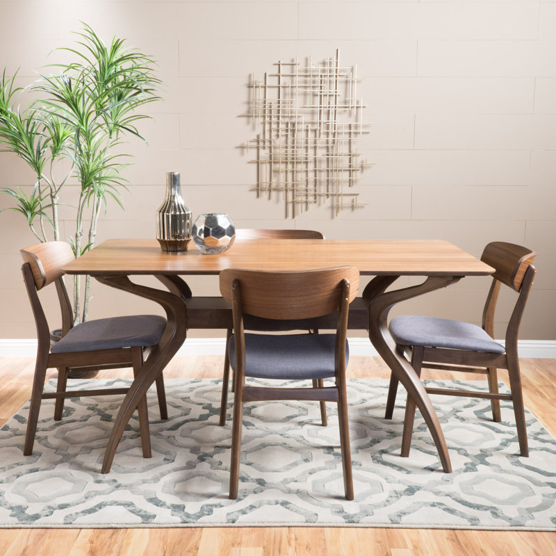 Arbel 4 - Person Four Leg Dining Set, Natural Walnut, 30" H x 59" L x 35" W, Dark Gray