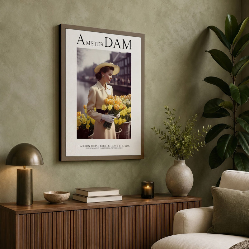Postcard From Amsterdam Vintage - Print, 30x20 - 76.2 x 50.8 cm, Black Border
