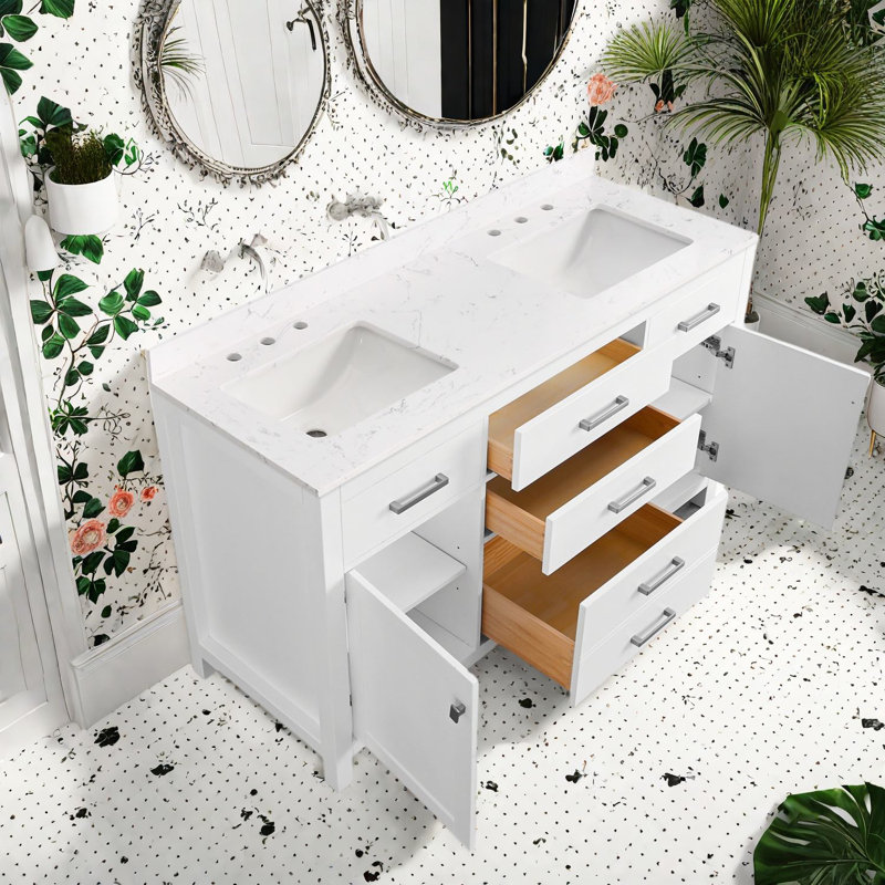 Meuble-lavabo moderne en bois massif avec lavabo, armoire de 60 pouces