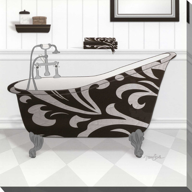 " Black Damask Tub ", 18" H x 18" W x 1" D