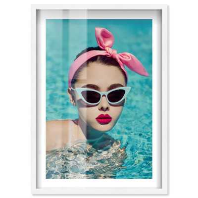 Poolside Look Shadowbox Print Coastal Glam Art by Notoriart, White Frame, 24 x 36