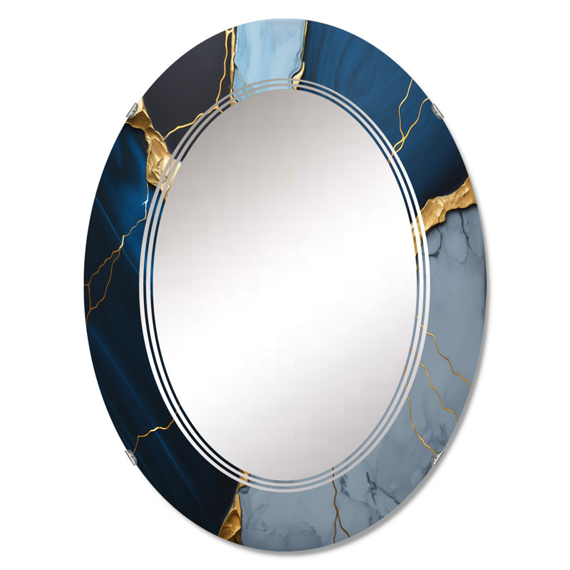 Abstrait Geode Blue III - Miroir mural abstrait en marbre, 30 po x 20 po