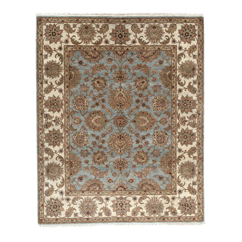 Tapis bleu clair / beige / brun en laine noué à la main 8 pi 1 po x 10 pi