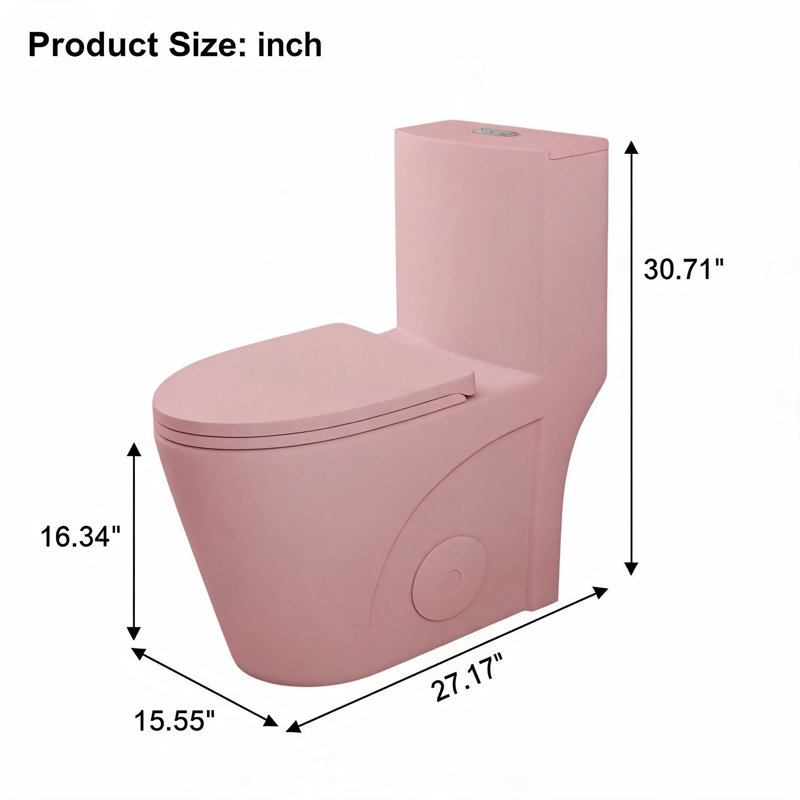 Toilette monobloc en céramique rose à motif floral de 43 cm (17 pouces) avec abattant allongé à fermeture douce et double chasse d'eau