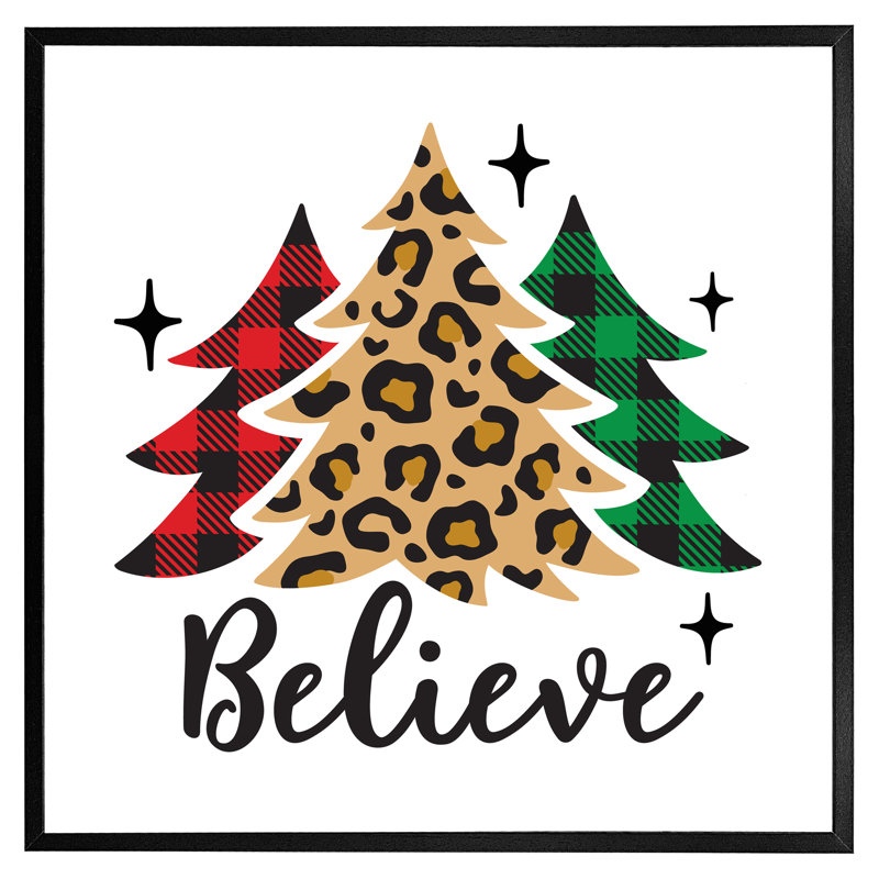 Copemish Christmas Trees With Leopard - Single Picture Frame Print, 31cm H x 31cm W x 4cm D, Black
