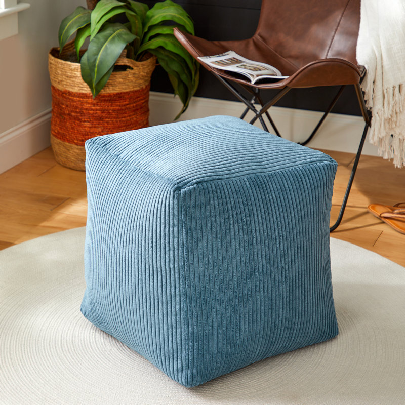 Raniah Upholstered Pouf, Turquoise