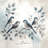 Blue Birds on Branches with Subtle Botanical Accents Wrapped Canvas Wall Art-1247498817