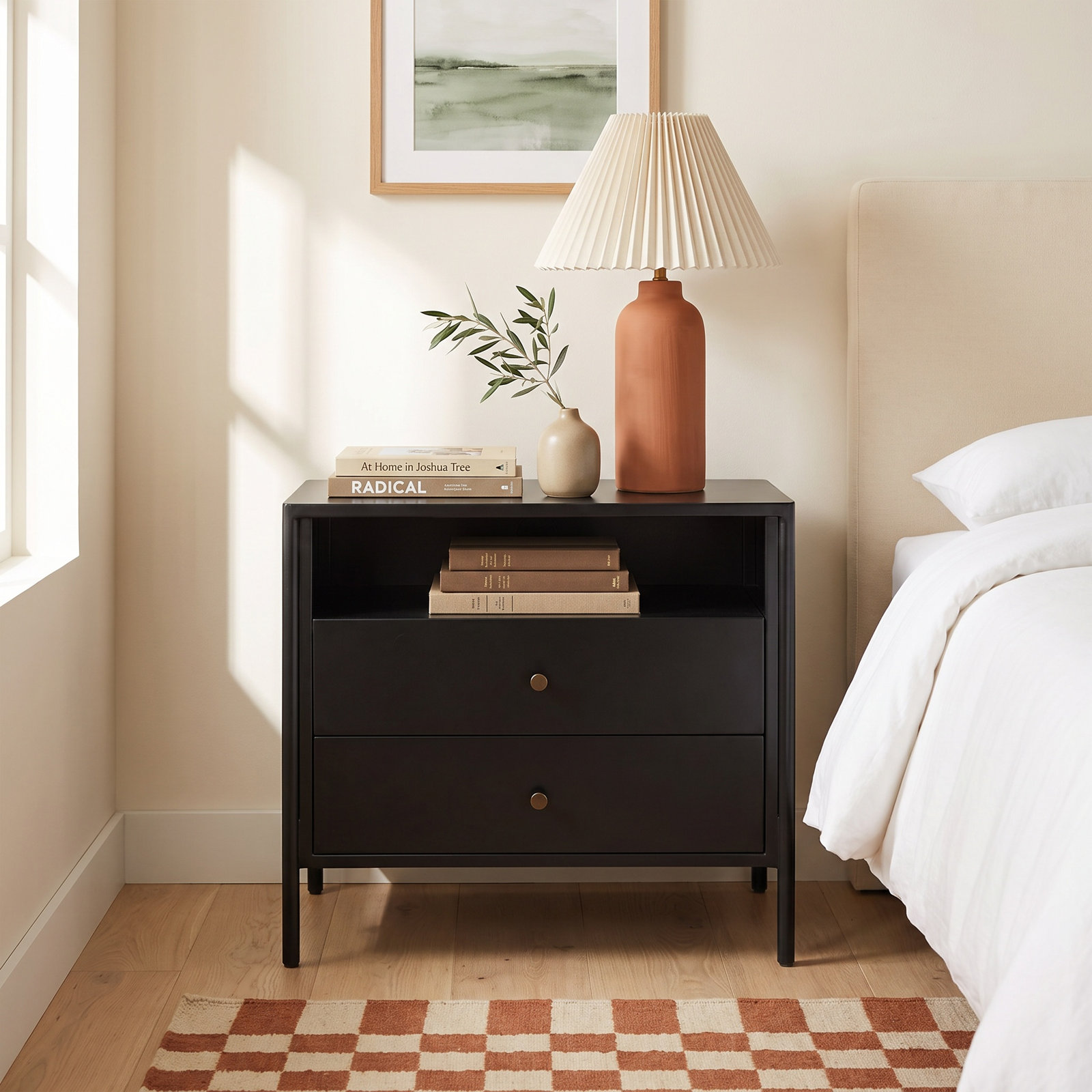 2-Drawer Iron Nightstand