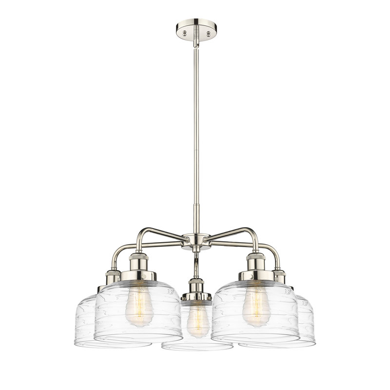 Lustre en verre à 5 lumières Bell, Tourbillon déco transparent, Nickel poli