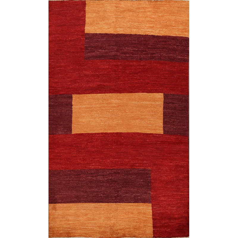 Tapis décoratif en laine noué à la main de conception unique noué à la main New Age 5 pi 4 po x 8 pi 2 po rouge/orange/brun